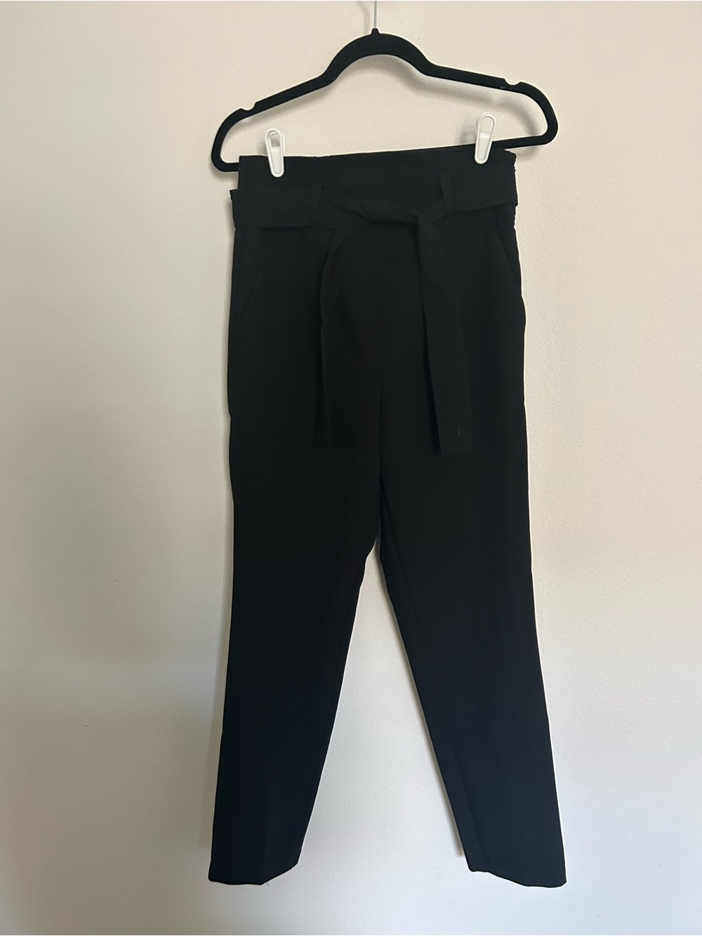 High-Waist Black Trousers with Waist Tie